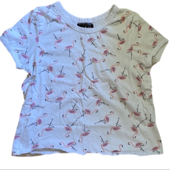 PINK FLAMINGO PRINT WHITE CROP TOP - Picture 1 of 4